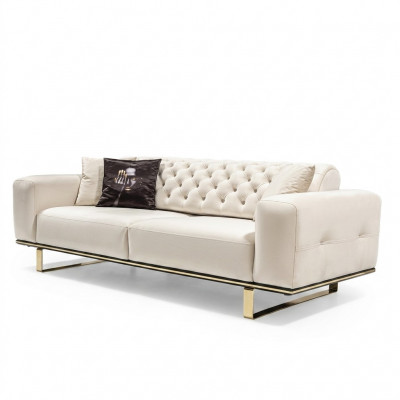 Canapé Chesterfield trois places 3 canapés en tissu blanc pour le salon, de luxe