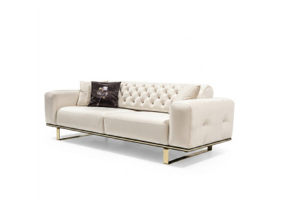 Canapé Chesterfield trois places 3 canapés en tissu blanc pour le salon, de luxe