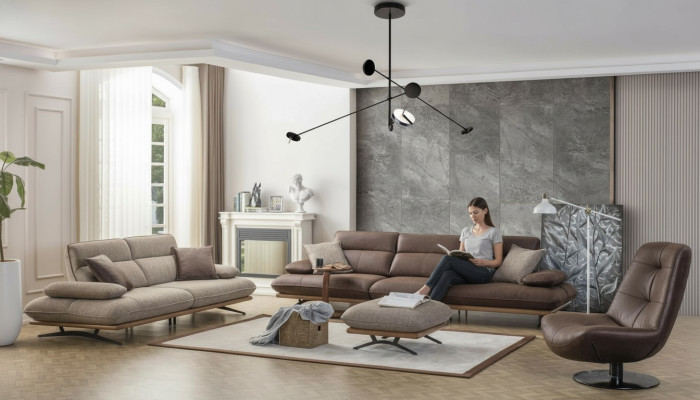 Ensemble de canapé Sofa 4+3+1 Fauteuil Fauteuil en cuir synthétique de luxe groupe brun