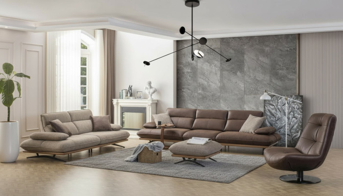 Ensemble de canapé Sofa 4+3+1 Fauteuil Fauteuil en cuir synthétique de luxe groupe brun