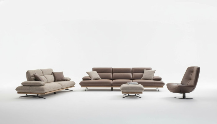 Ensemble de canapé Sofa 4+3+1 Fauteuil Fauteuil en cuir synthétique de luxe groupe brun