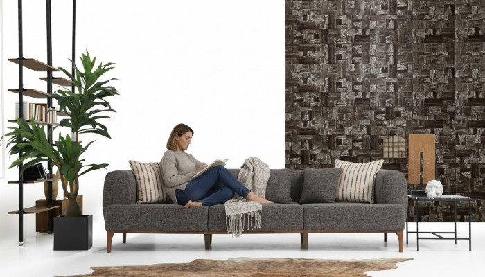 Canapé trois places Canapé trois places Tissu gris Salon Luxe Moderne Nouveau