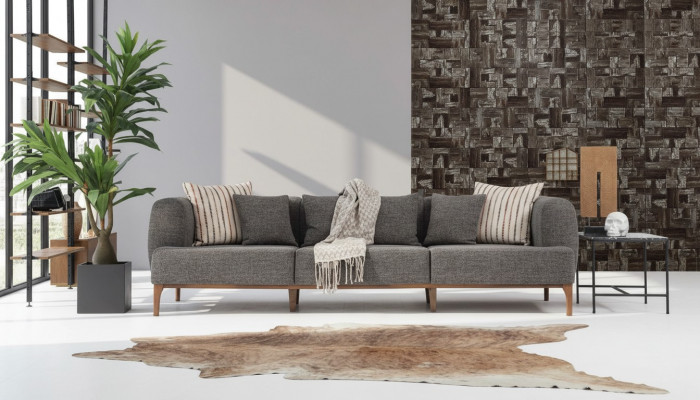 Canapé trois places Canapé trois places Tissu gris Salon Luxe Moderne Nouveau