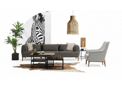 Ensemble de canapé à trois places, fauteuil moderne en tissu gris pour le salon.