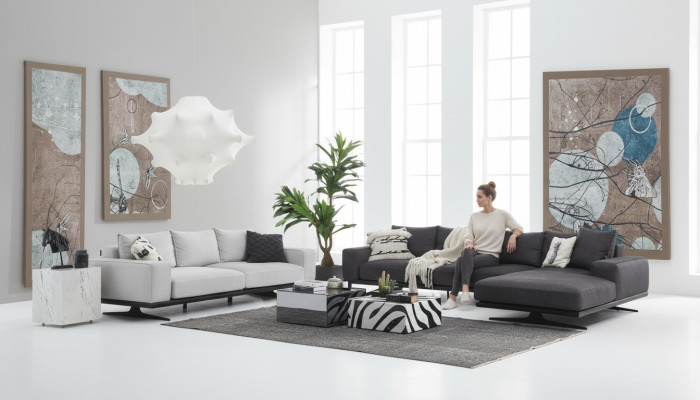 Ensemble de canapés Canapé d'angle en L Deux places Fauteuil Tissu Gris 3 pièces