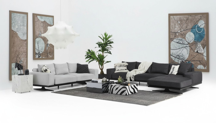 Ensemble de canapés Canapé d'angle en L Deux places Fauteuil Tissu Gris 3 pièces
