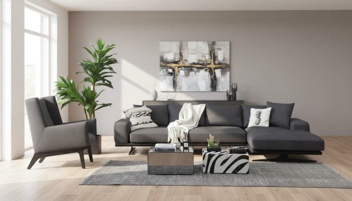 Canapé d'angle en forme de L Fauteuil Canapé Salon Gris Moderne Tissu Canapés 3 places