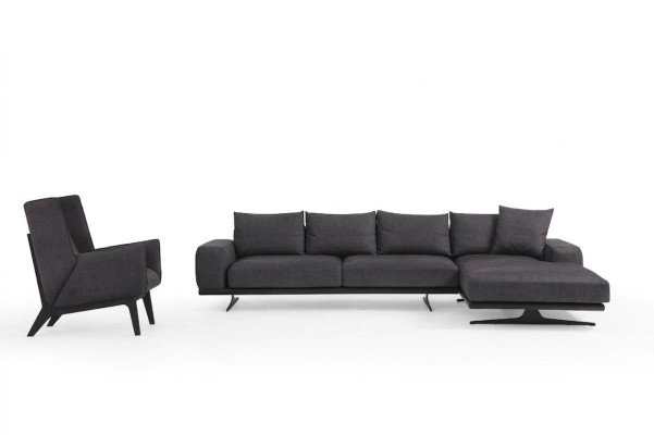 Canapé d'angle en forme de L Fauteuil Canapé Salon Gris Moderne Tissu Canapés 3 places