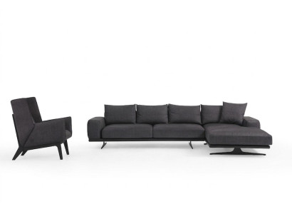 Canapé d'angle en forme de L Fauteuil Canapé Salon Gris Moderne Tissu Canapés 3 places