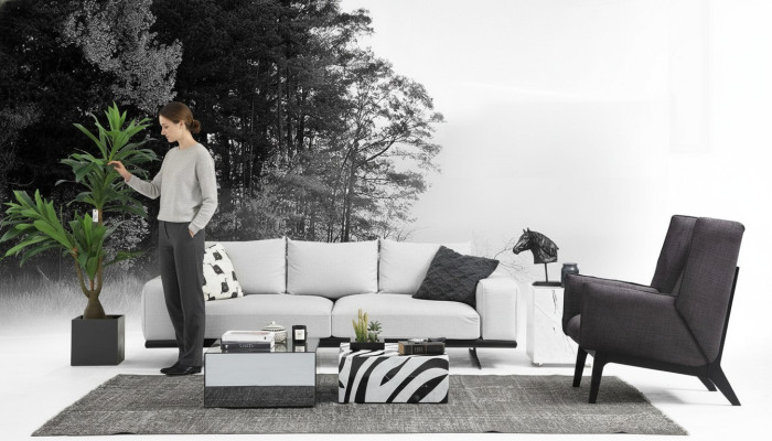Ensemble de canapé Canapé 3 places Fauteuil Trois places Gris Moderne Siège en tissu