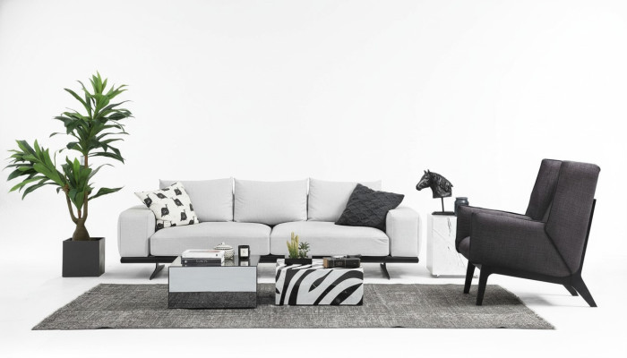 Ensemble de canapé Canapé 3 places Fauteuil Trois places Gris Moderne Siège en tissu
