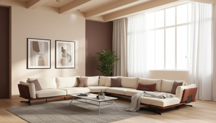 Ensemble de canapés Canapé d'angle en forme de L 3 places Beige Ensemble de canapés en tissu moderne Corniche