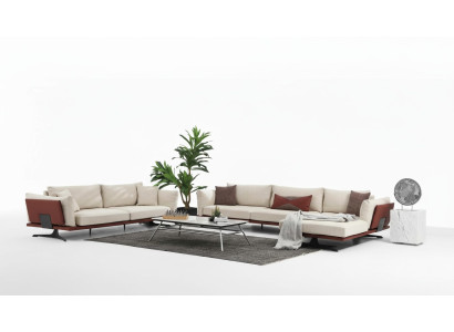 Ensemble de canapés Canapé d'angle en forme de L 3 places Beige Ensemble de canapés en tissu moderne Corniche