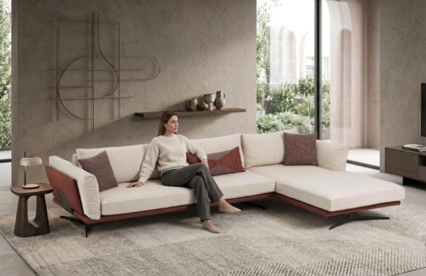 Canapé d'angle L-forme Beige Design Moderne Tissu Polyester Salon