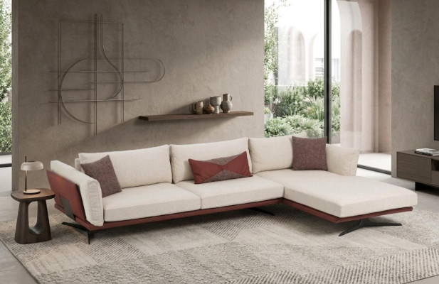 Canapé d'angle L-forme Beige Design Moderne Tissu Polyester Salon