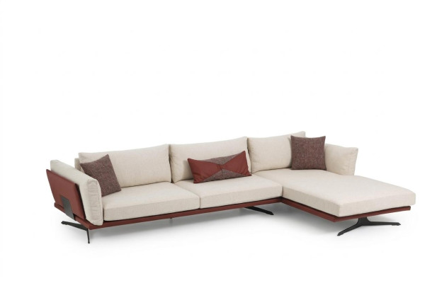 Canapé d'angle L-forme Beige Design Moderne Tissu Polyester Salon