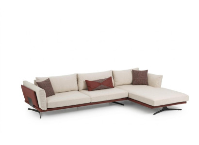 Canapé d'angle L-forme Beige Design Moderne Tissu Polyester Salon