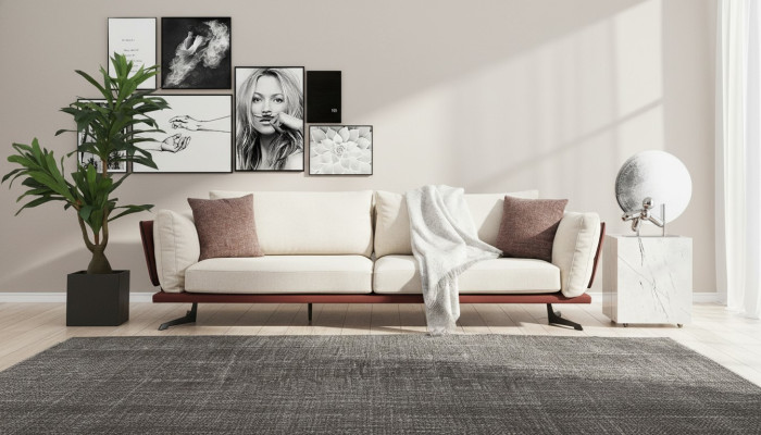 Canapé 4 places Tissu beige Design moderne Salon de luxe