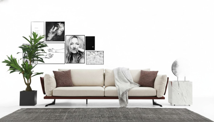 Canapé 4 places Tissu beige Design moderne Salon de luxe