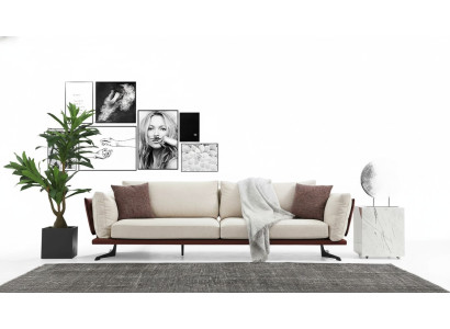 Canapé 4 places Tissu beige Design moderne Salon de luxe