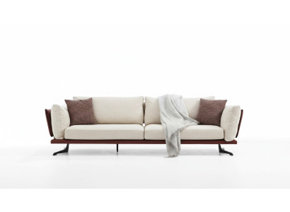 Canapé trois places en tissu beige design moderne pour salon de luxe.
