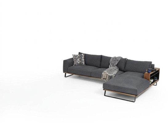 Canapé d'angle en L Gris, design moderne en tissu polyester pour le salon.