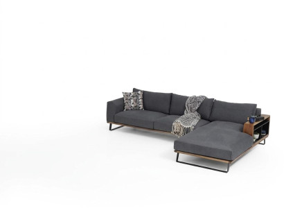 Canapé d'angle en L Gris, design moderne en tissu polyester pour le salon.