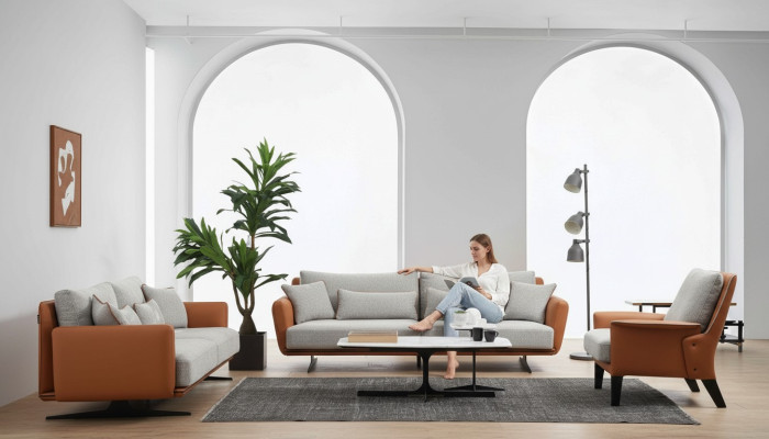 Ensemble de canapé complet Sofa 3-2-1 places en tissu orange