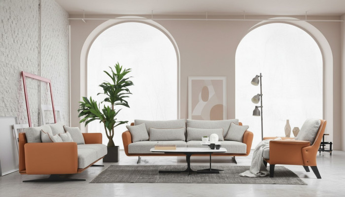 Ensemble de canapé complet Sofa 3-2-1 places en tissu orange