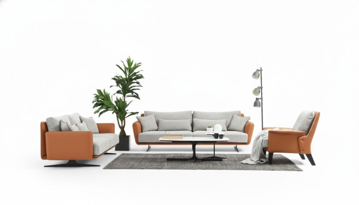 Ensemble de canapé complet Sofa 3-2-1 places en tissu orange
