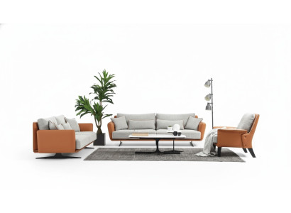 Ensemble de canapé complet Sofa 3-2-1 places en tissu orange