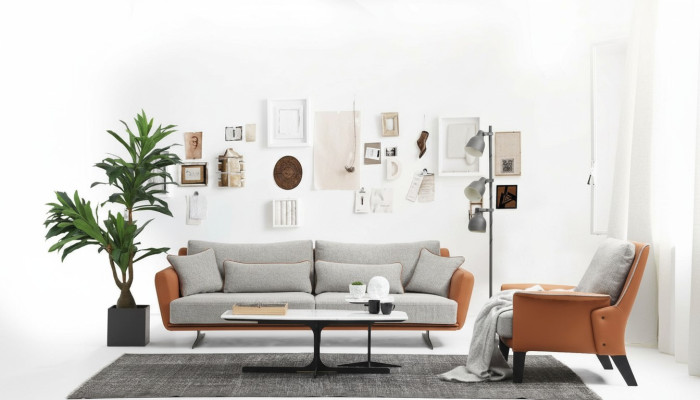 Ensemble de canapés 3 places Salon Canapé Orange Tissu Fauteuil trois places