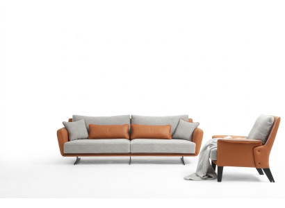 Ensemble de canapés 3 places Salon Canapé Orange Tissu Fauteuil trois places