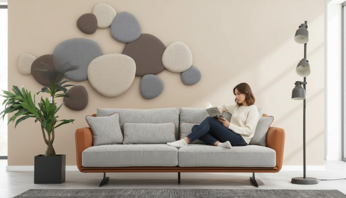 Canapé trois places 3 places en tissu orange design moderne Salon gris