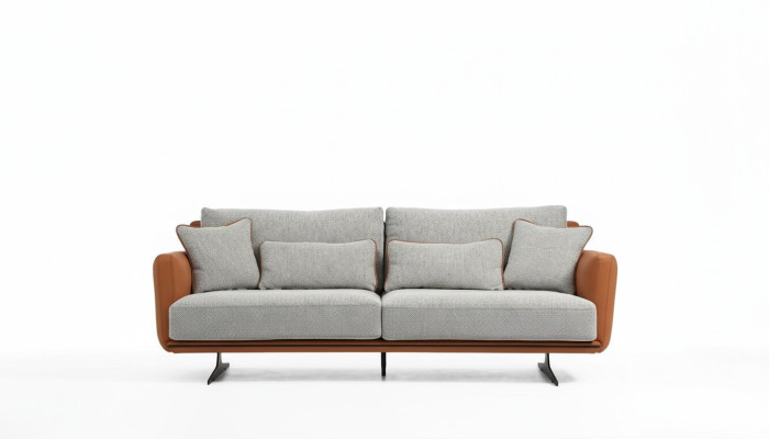 Canapé trois places 3 places en tissu orange design moderne Salon gris