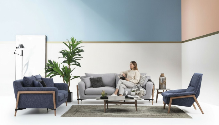 Ensemble complet de canapé Sofa 3-2-1 Places en Tissu Bleu