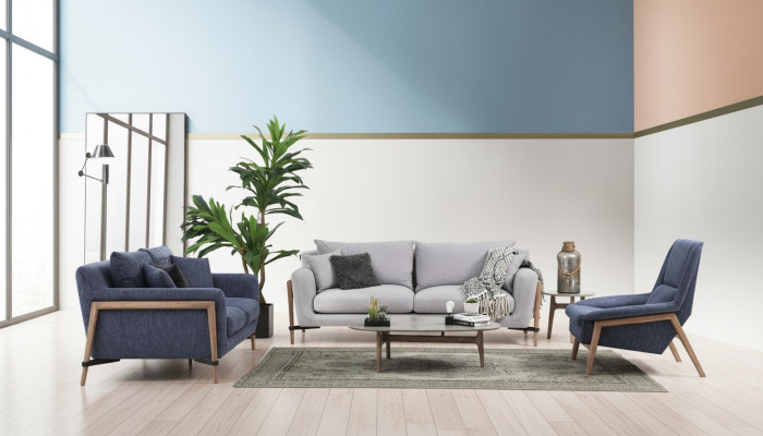 Ensemble complet de canapé Sofa 3-2-1 Places en Tissu Bleu