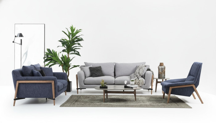 Ensemble complet de canapé Sofa 3-2-1 Places en Tissu Bleu