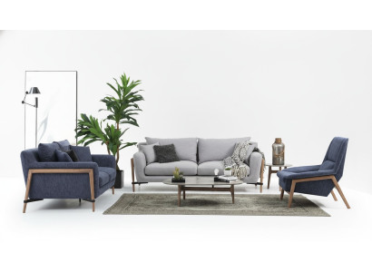 Ensemble complet de canapé Sofa 3-2-1 Places en Tissu Bleu