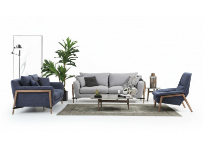 Sofa-Set 2-2-1 Canapé 2 Places Ensemble de Canapé en Tissu Moderne Bleu Groupe de Salon