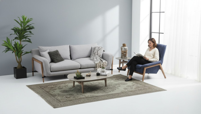 Ensemble de canapé 3 places Fauteuil Trois canapés en tissu Design moderne Gris