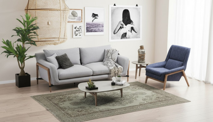 Ensemble de canapé 3 places Fauteuil Trois canapés en tissu Design moderne Gris