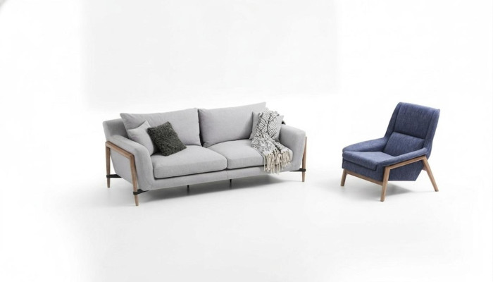 Ensemble de canapé 3 places Fauteuil Trois canapés en tissu Design moderne Gris