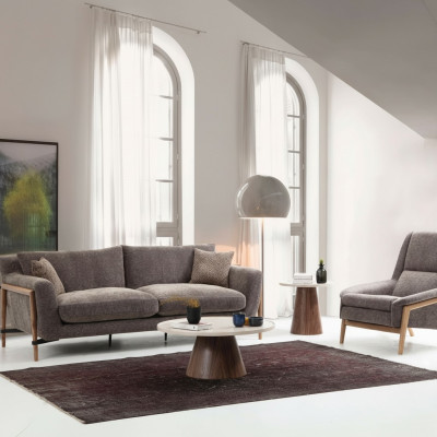 Sofas Ensemble de canapés 4 places Fauteuil 4 places Tissu Gris Salon