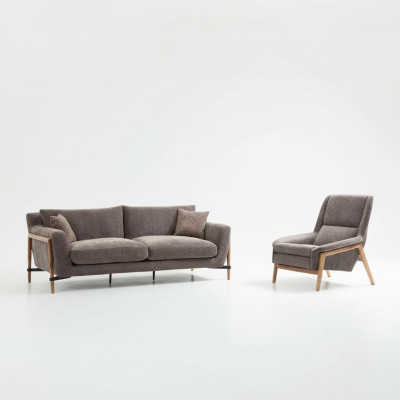 Sofas Ensemble de canapés 4 places Fauteuil 4 places Tissu Gris Salon