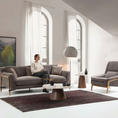 Sofas ensemble de canapés 3 places Fauteuil Trois places Tissu Salon Gris