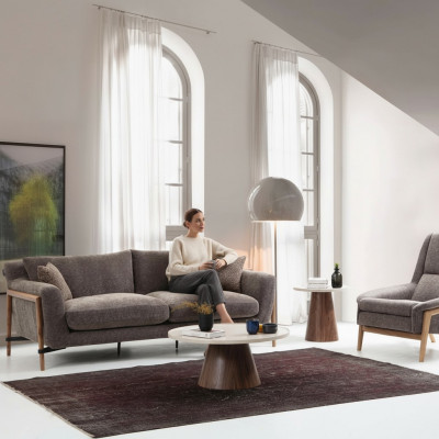 Sofas Ensemble de canapés 2 places Fauteuil 2 places Tissu Salle de séjour Gris