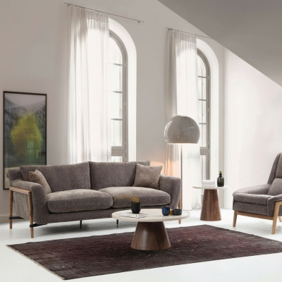 Sofas Ensemble de canapés 2 places Fauteuil 2 places Tissu Salle de séjour Gris