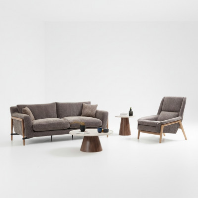Sofas Ensemble de canapés 2 places Fauteuil 2 places Tissu Salle de séjour Gris