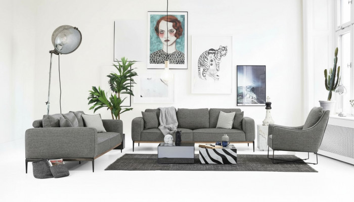 Ensemble de canapés 2 places en tissu moderne gris pour salon